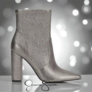 Jessica Simpson NARELLE2 Pewter Shimmer Block Heel Bootie